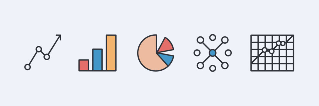Abstract icon sheet of line, bar, pie, scatter, and area graphs &ndash; Great for data visualization, report graphics, or tech design projects