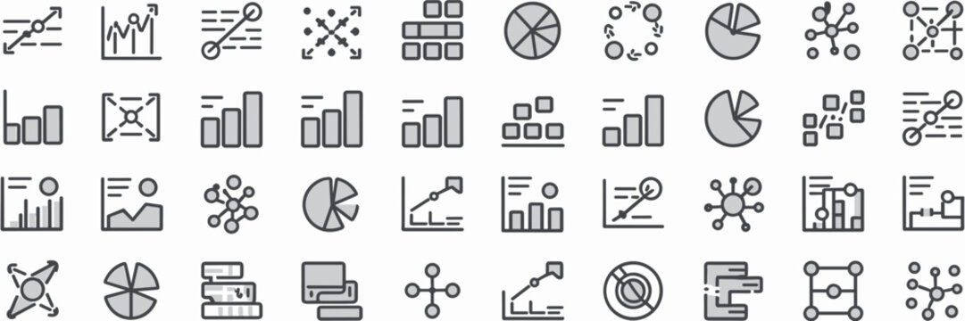 Vector icon sheet of abstract charts and graphs &ndash; Ideal for data visualization, analytics platforms, or infographic design.