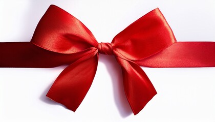 Fototapeta premium a large red ribbon bow on the left of a long straight piece of ribbon to be used as a birthday or christmas banner border isolated against a transparent background