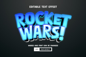 Fototapeta premium Blue rocket wars text - editable 3d text effect