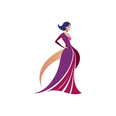 Woman in long tail dress for logo design of women's clothing boutique shop fashion