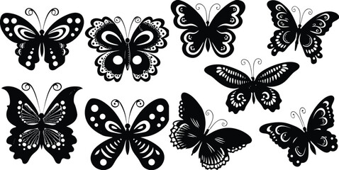 A colorful vector set features a beautiful collection of butterfly illustrations, their delicate wings a vibrant pattern of nature's flying art
