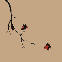 illustration of leaf falling from a tree, autumnal concept