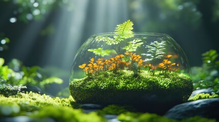 Fish in aquarium with plants and rock