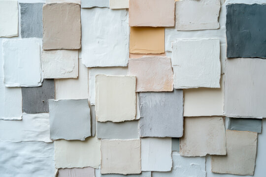 Textured neutral color palette with overlapping paint swatches for design inspiration and home decor ideas