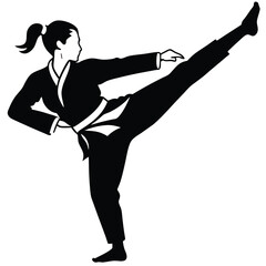 Taekwondo Athlete Mid Air Kick Vector
