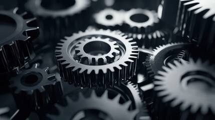 Close-Up View of Metallic Gears in a Complex Interlocking Mechanism Showcasing Industrial Design and Precision Engineering in a Glossy Finish