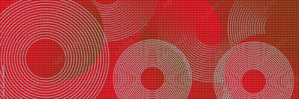 Poster abstract red banner background with circle lines. vector