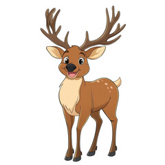 Fototapeta premium Joyful elk character standing cheerfully on a white background with vibrant detail, Cartoon joyful elk isolated on white background