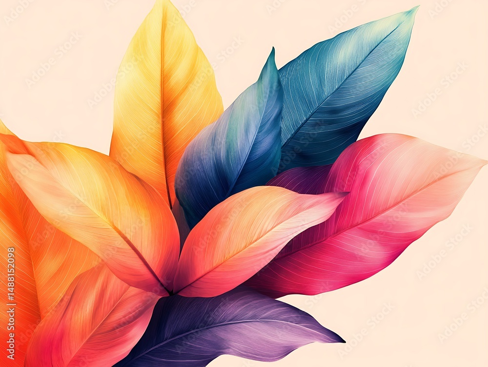 Poster vibrant botanical display exhibiting a mesmerizing spectrum of colors and fluid forms