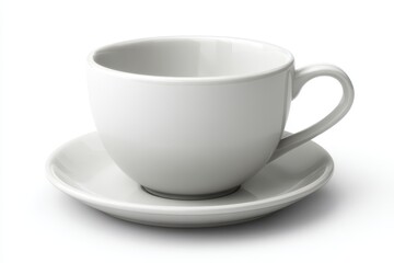 The image features one white coffee cup made of ceramic, set against a transparent backdrop