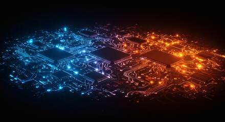 Fototapeta premium Glowing Circuit Board Abstract Background with Data Processing and Connectivity