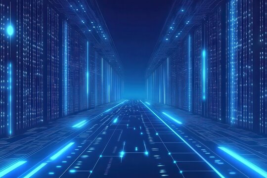 Futuristic digital highway of glowing data streams