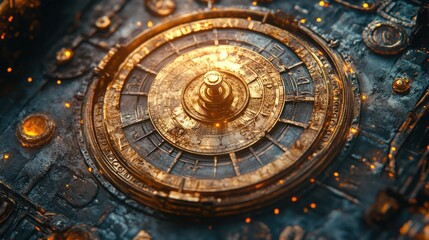 Fototapeta premium Golden decorative clock in cosmic background