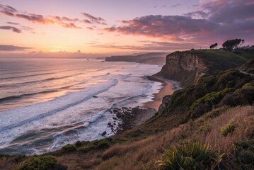 Golden Hour Beach Scene with Tide Rolling In at Sunset
