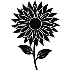 Sunflower Drawing Black and White Line Art