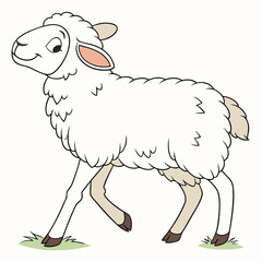 Adorable cartoon lamb walking in grass