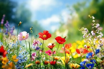 Obraz premium Experience the enchanting sight of wildflowers blossoming this spring.