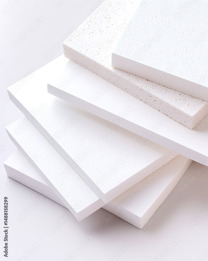 Aufkleber stack of white boards, displaying varying textures and thicknesses. the scene is minimalist and focu