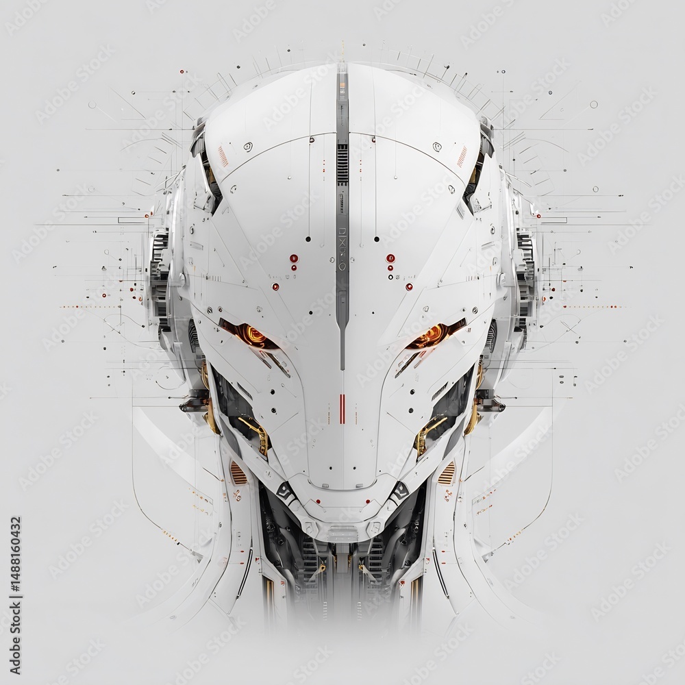 Poster futuristic android head with intricate details showcasing advanced engineering