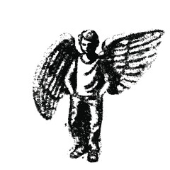 Urban Angel with retro photocopy stipple effect, for grunge punk y2k collage design. Vector illustration in vintage halftone brutalist design . white background