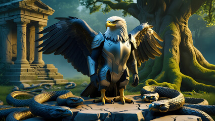 Majestic Eagle Warrior in Ancient Ruins Fantasy Art