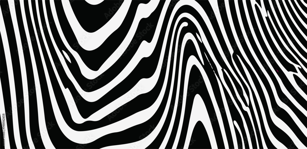 Poster vector illustration features dynamic black and white wavy lines in an abstract, optical art style. i