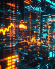 Fototapeta premium Transparent Futuristic Infographic Highlighting Investment Data with Glowing Charts 1