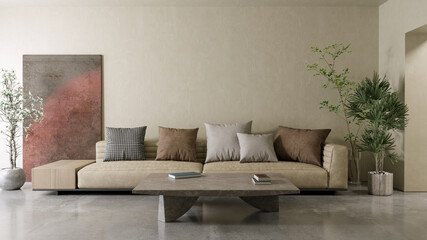 Large luxury modern bright interiors Living room mockup illustration 3D rendering image