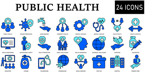 Set of public health Icons or symbols Vector fully editable file.