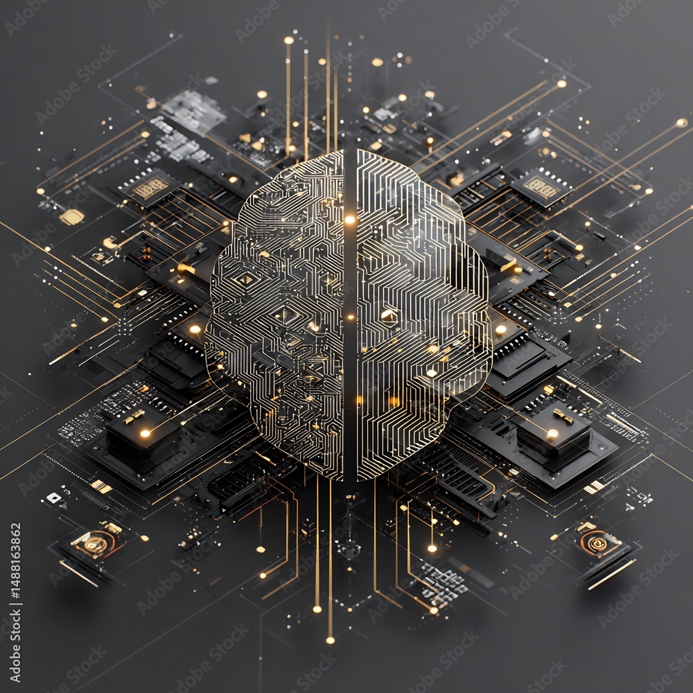 Poster digital brain: interconnected circuitry visualizing artificial intelligence networks