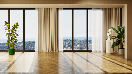 Large luxury modern bright interiors Living room mockup illustration 3D rendering image