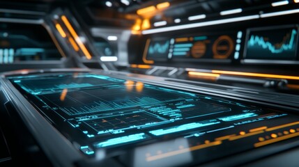Naklejka premium Holographic Charts and Glowing Financial Data on Transparent Investment Panel 2