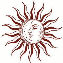 Sun and moon celestial design element, isolated cutout