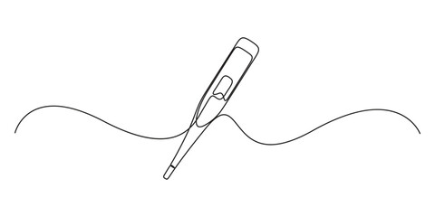 Fototapeta premium Continuous single line drawing of medical thermometer. One line of medical thermometer drawing. Medical equipment concept vector illustration