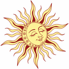 Smiling sun and moon celestial design element
