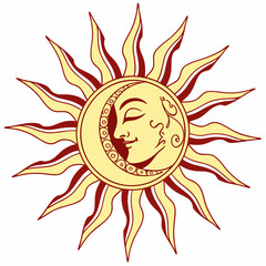 Sun and moon celestial design element, isolated cutout
