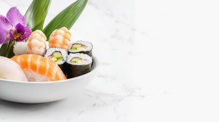 Artistic layout of sushi ingredients featuring fresh produce and bright colors for an impressive culinary display