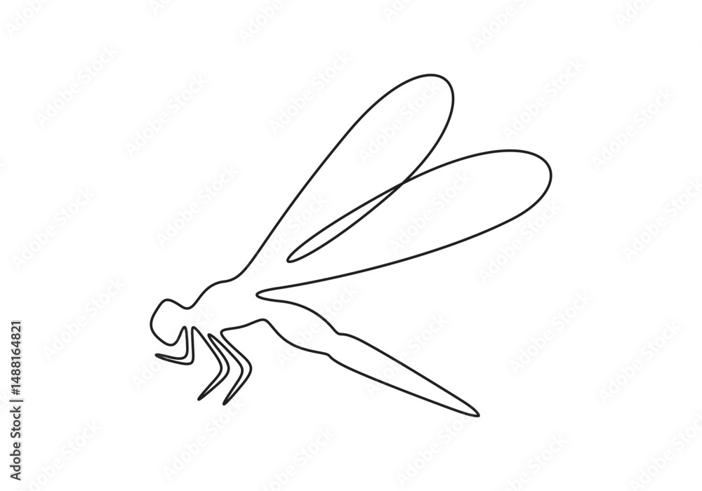 Poster dragonfly continuous one line art drawing of outline vector illustration, dragonfly single line draw