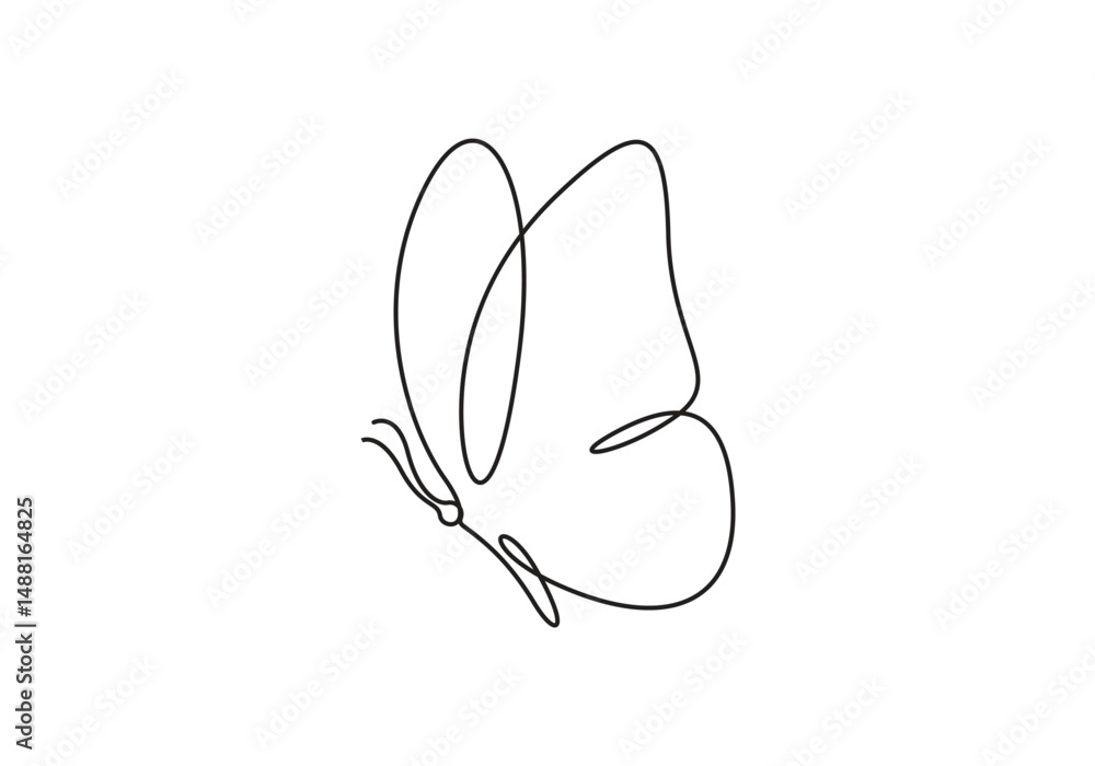 Aufkleber continuous vector line butterfly art. outline single drawing butterfly hand drawn sketch element on 