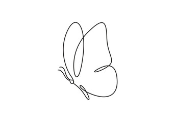 Continuous vector line butterfly art. Outline single drawing butterfly hand drawn sketch element on white background. Concept spring nature, fly. Vector illustration