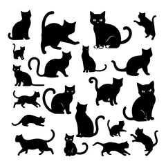 Collection of Black Cat Silhouettes in Various Poses