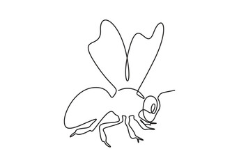 Honey bee continuous single line drawing. Honeybee insect one line art vector illustration