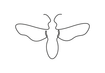 Honey bee continuous single line drawing. Honeybee insect one line art vector illustration