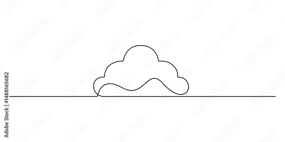 Poster continuous single line drawing of cloud storage silhouette. one line art cloud storage. cloud comput