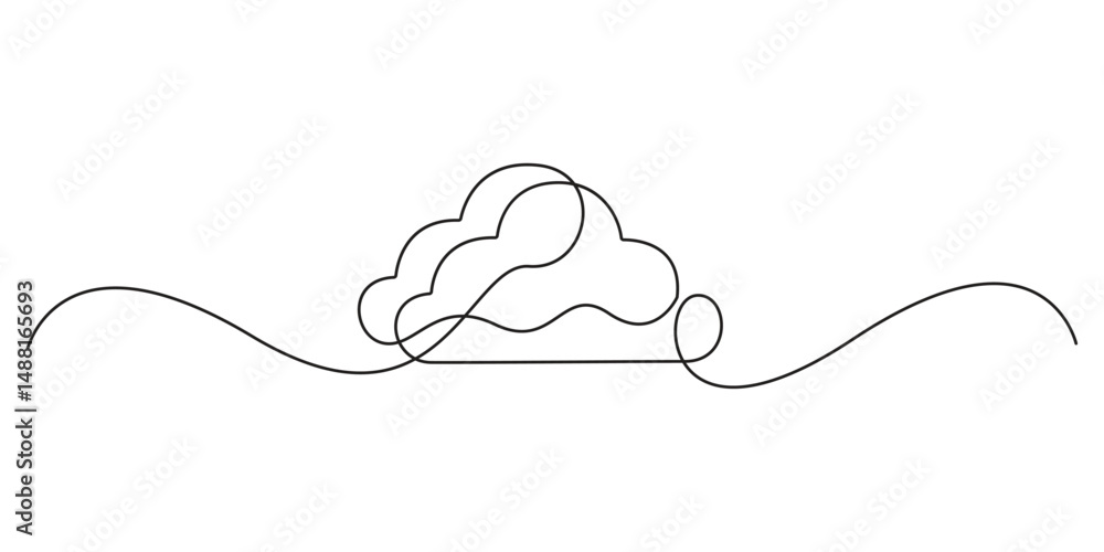 Poster continuous single line drawing of cloud storage silhouette. one line art cloud storage. cloud comput