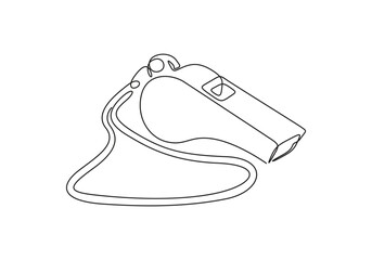 Sports whistle continuous one line art. Single line drawing of sport, coach, referee, activity, equipment, goal, play, game, blowing. Vector Illustration
