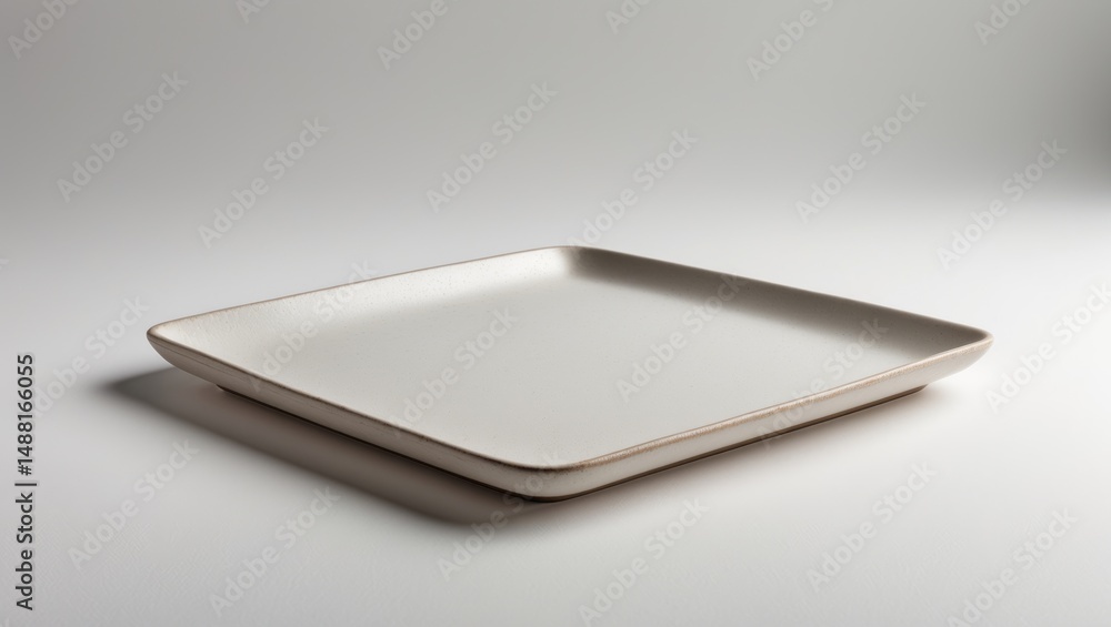 Poster Rectangular plate with natural white texture, empty and isolated on background from a side view with clipping path