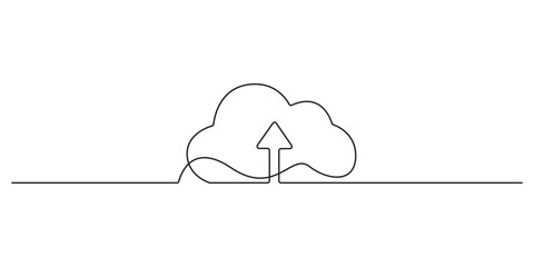 Continuous single line drawing of cloud storage silhouette. One line art cloud storage. Cloud computing global big data information web exchange concept design one sketch doodle outline drawing vector