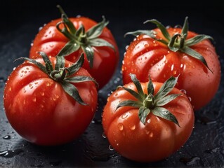 close-up image of a beautiful tomatoes fruit with water droplets